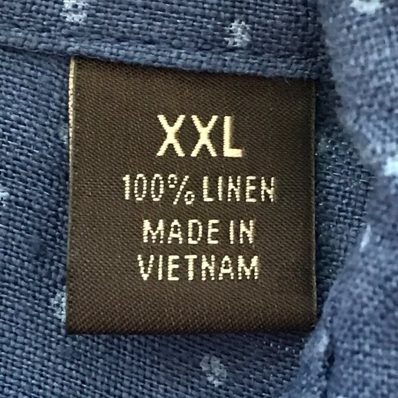 Tasso Elba 100% Linen Shirt Men XXL Blue Dots Button Up Pocket Long Sleeve 16742 - Picture 4 of 13